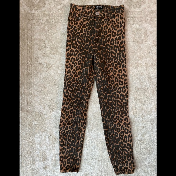 Zara Leopard Print High Waisted Jeans, Size 34 - Picture 1 of 2